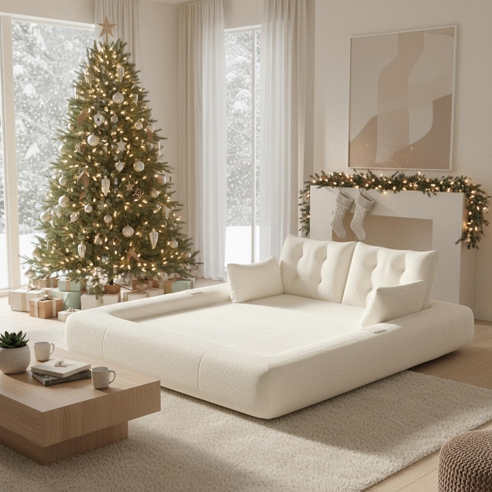 Homy Casa 71.7" Teddy Fabric Convertible Sofa Bed, 3-in-1 Multi-Functional Futon Couch, Living Room Bed, Christmas Gift