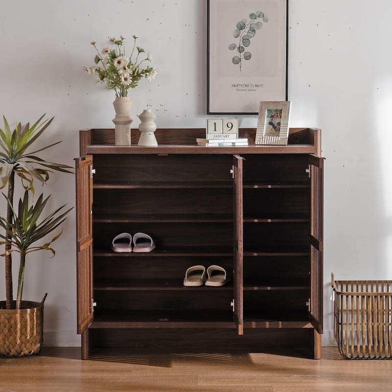 5-Tier Shoe Cabinet with Breathable Louver Doors and Adjustable Shelves