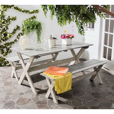 SAFAVIEH Outdoor Taina Bench & Table Set (3-Piece) - 35Wx59Dx30H