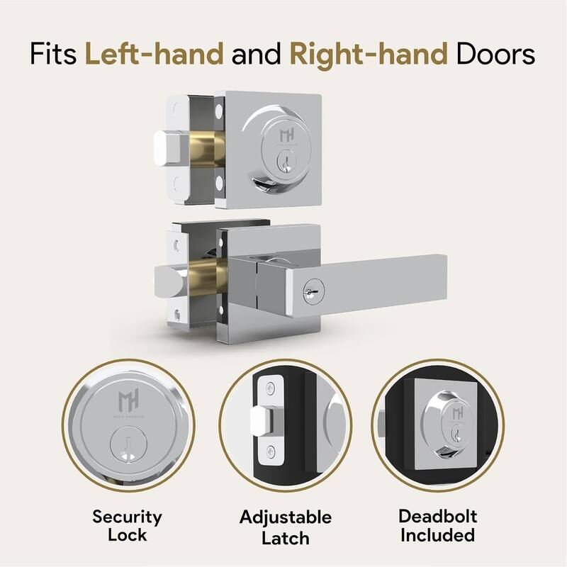 Mega Handles ROBELL Square Entry Lever and Deadbolt Combo | Front Door Lock Set | Modern Stainless Steel | Keyed Door Lever