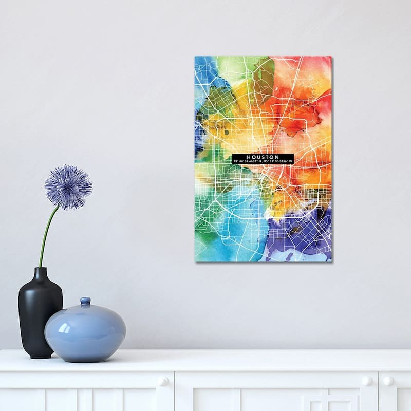 iCanvas "Houston City Map Colorful" by WallDecorAddict Canvas Print - 18x12x1.5