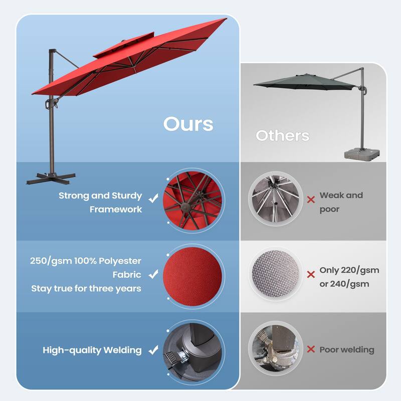 Outdoor 10FT Square Adjustable Offset Cantilever Patio Umbrella