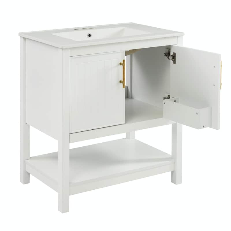 30-Inch Bathroom Vanity with Ceramic Sink and Versatile Storage