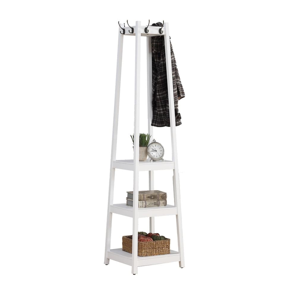 Modern Wood Coat Rack with 3-Tier Storage Shelves