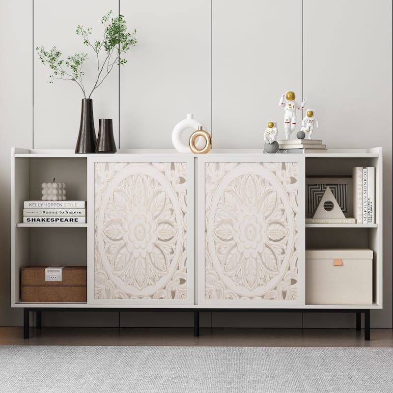 Living Room Furniture Mid Century Modern Tv Stand Kitchen Storage White Curio Buffet Cabinet suitable for TV cabinets