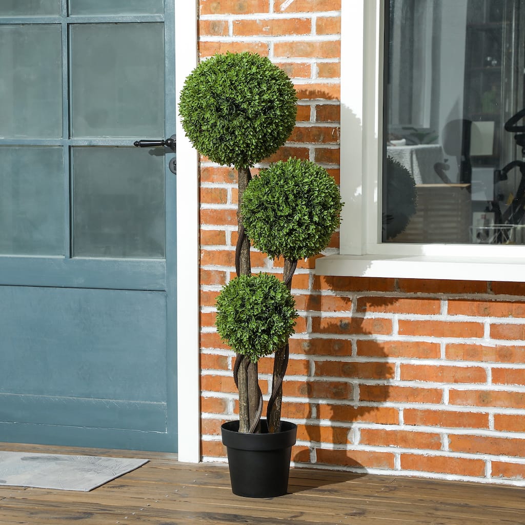 HOMCOM Artificial Plant for Home Decor Indoor & Outdoor Fake Plants Artificial Tree in Pot, 3 Ball Boxwood Topiary Tree