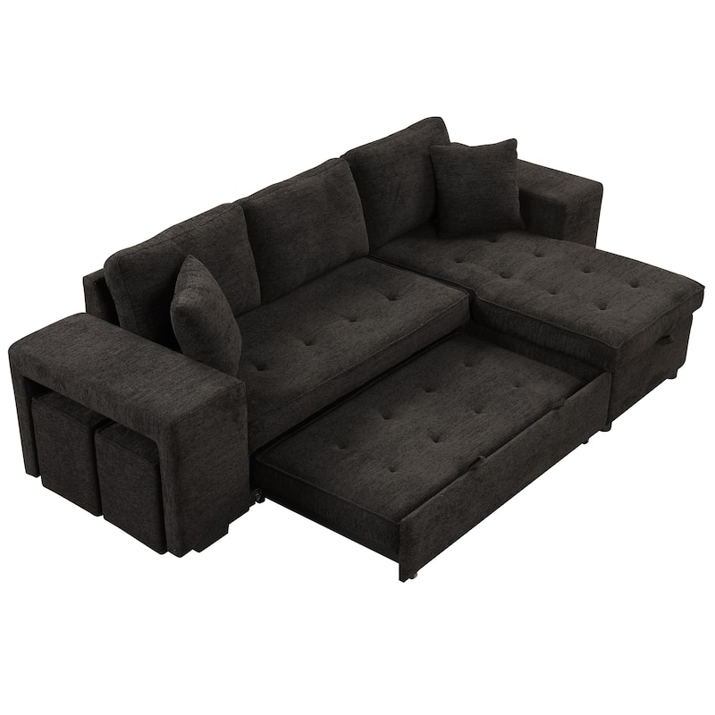 Black 104.5" Charcoal L-Shaped 3-Seater Sofa