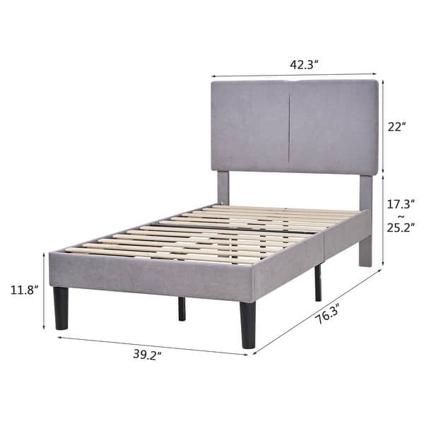 dimension image slide 1 of 2, Javlergo Upholstered Platform Bed Frame with 2 USB Charging Station & Adjustable Headboard, Kids Bed Set of 2
