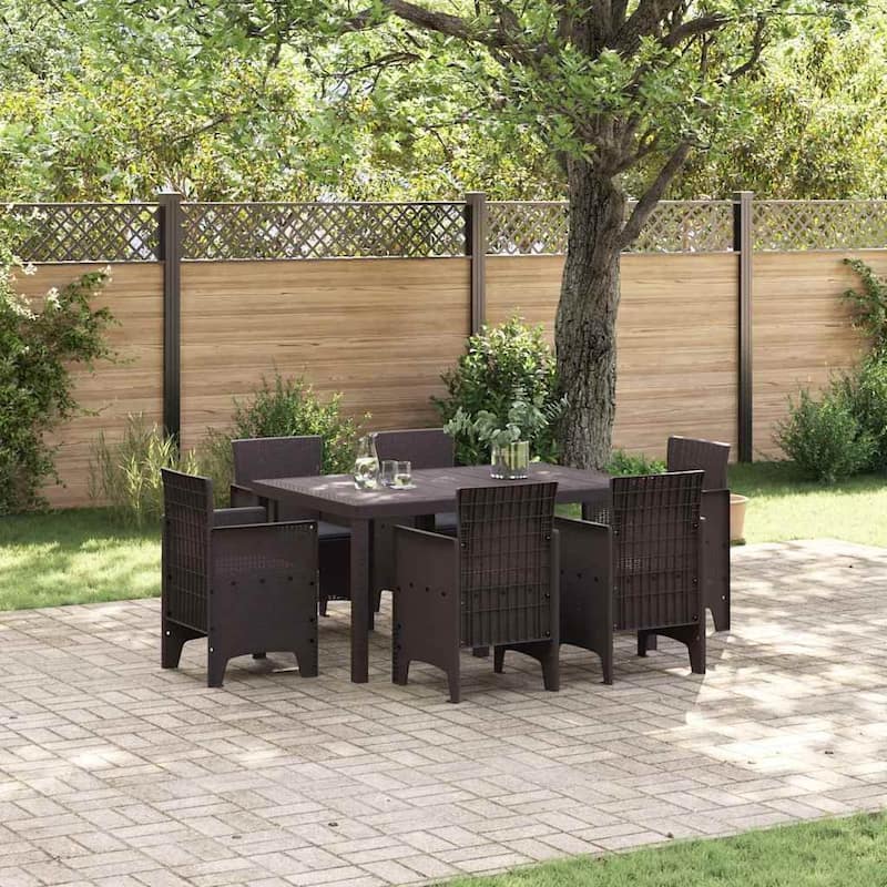 vidaXL Garden Dining Set 5/7 pcs Anthracite/Brown Polt rattan - 150 x 100 x 73 cm - Brown/ Anthracite/ 6 seater