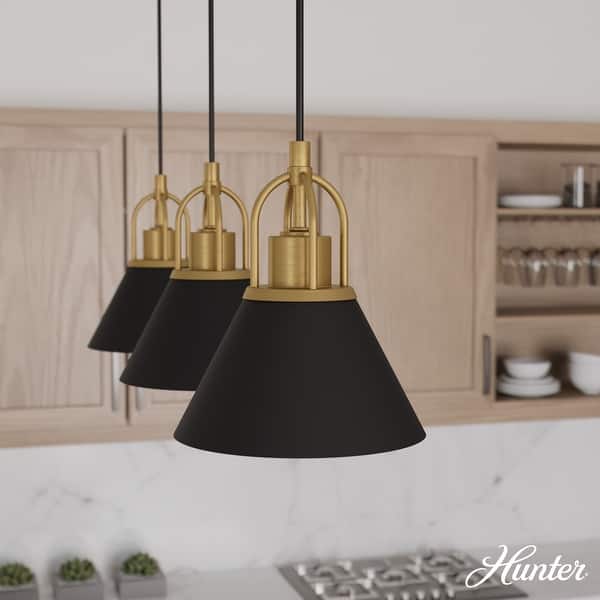 slide 2 of 8, Hunter Carrington Isle Black / Luxe Gold Pendant - Island, Dining Room, Foyer, Bedroom - Casual, Transitional, Cone - Designer! 31" Linear