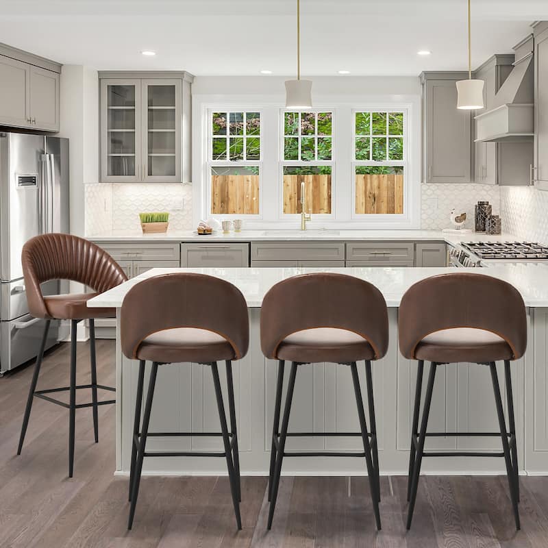 Glitzhome Modern Quilted Leatherette Tapered Legs Bar Stools Set of 4 or 6
