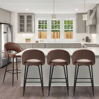 Glitzhome Modern Quilted Leatherette Tapered Legs Bar Stools Set of 4 or 6