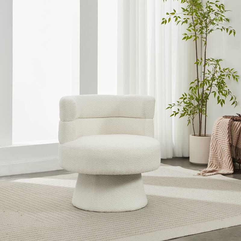 Contemporary 360° Swivel Chair, Boucle Swivel Accent Chair, Ideal for Living Room, Bedroom & Home Office, Cream White - Cream White
