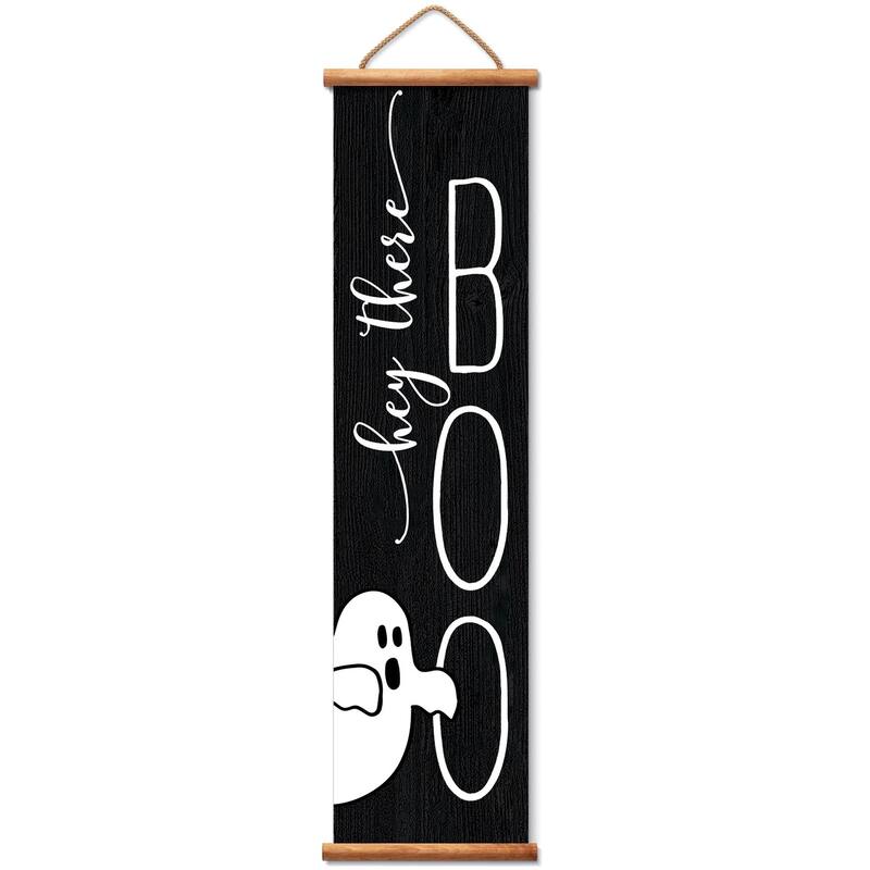 Hey Boo Welcome Indoor/Outdoor Vinyl Hanging Entryway Sign Made in the USA Reusable Easy Wipes Clean Easy Storage - Multi