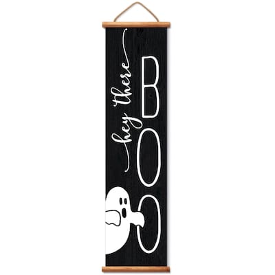 Hey Boo Welcome Indoor/Outdoor Vinyl Hanging Entryway Sign Made in the USA Reusable Easy Wipes Clean Easy Storage