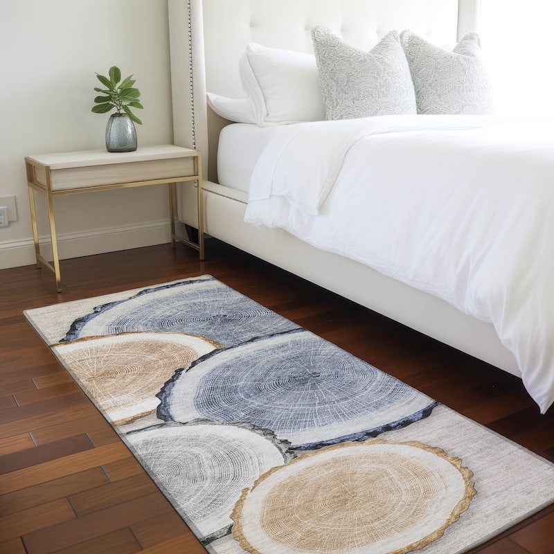Machine Washable Indoor/ Outdoor Modern Wood Chantille Rug - Beige - 2'3" x 7'6"