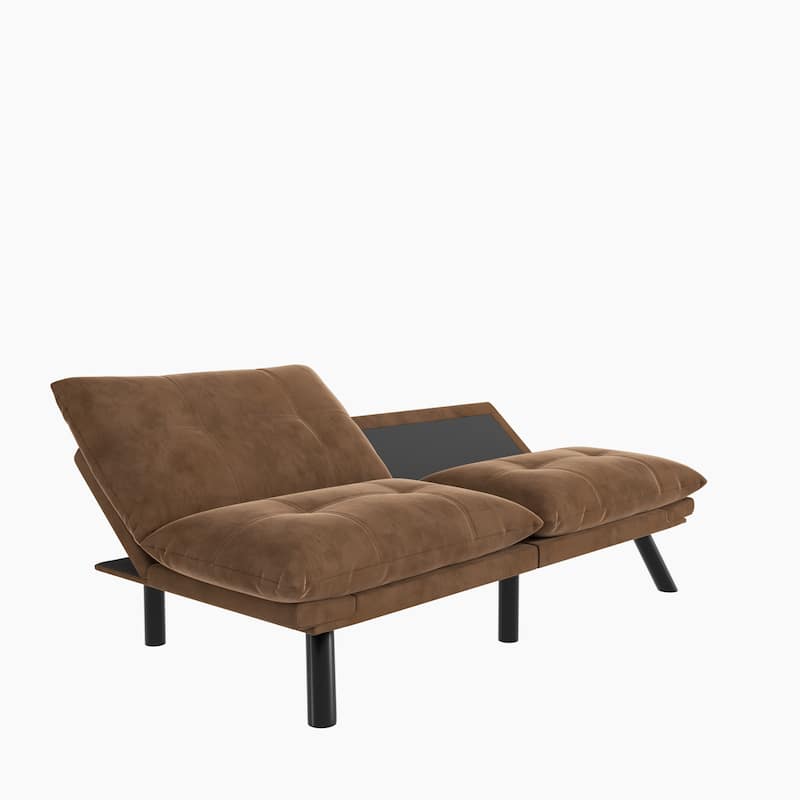 Leatehr Feeling Brown Convertible Folding Modern Sofa Bed