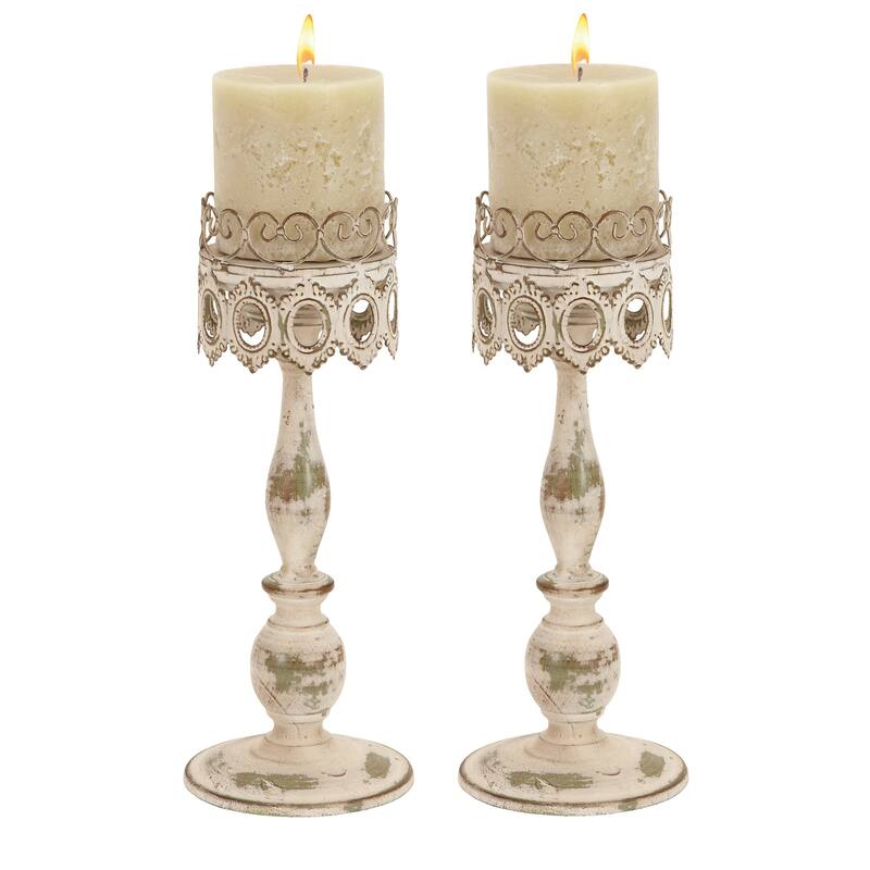 Beige Metal Rustic Candle Holder (Set of 2) - SET/2 15.25", 14.5"H