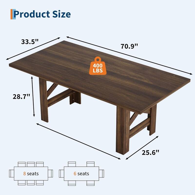 71" Farmhouse Kitchen Dining Table Set for 6-8 for Kitchen, Office (Only Table)