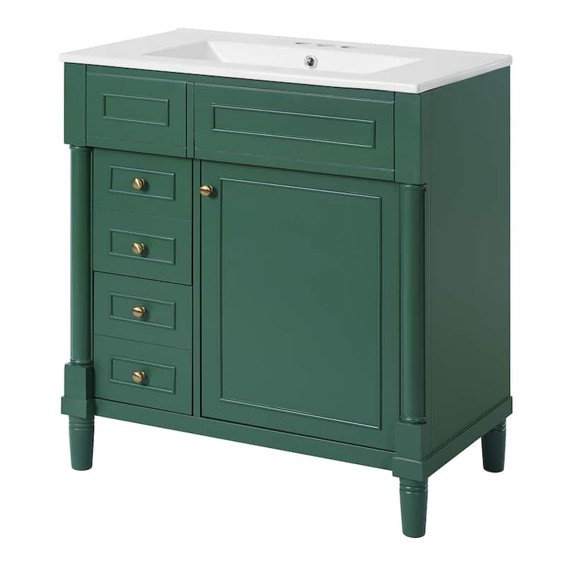 30" Undermount Ceramic Sink Bathroom Vanity, Soft-Closing Door Bathroom Storage Cabinet with 2 Drawers