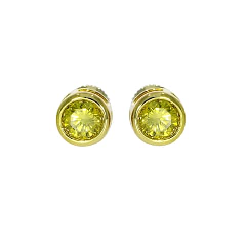 14K Yellow Gold Bezel-Set Yellow Color Diamond Solitaire Stud Earrings