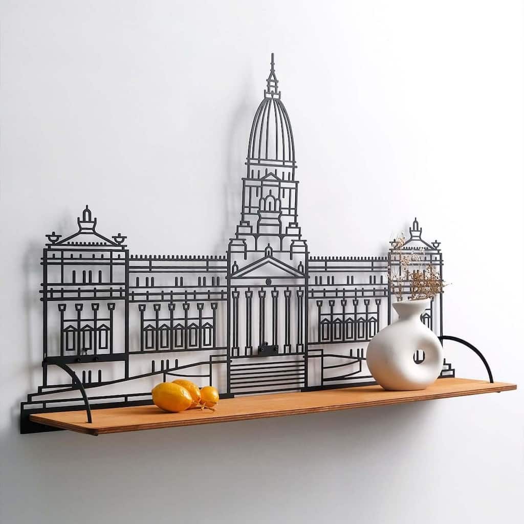Metal Bridge Shelf for Desk or Wall, Unique Home Office Decor - (23.8") H x 18 cm (7") D