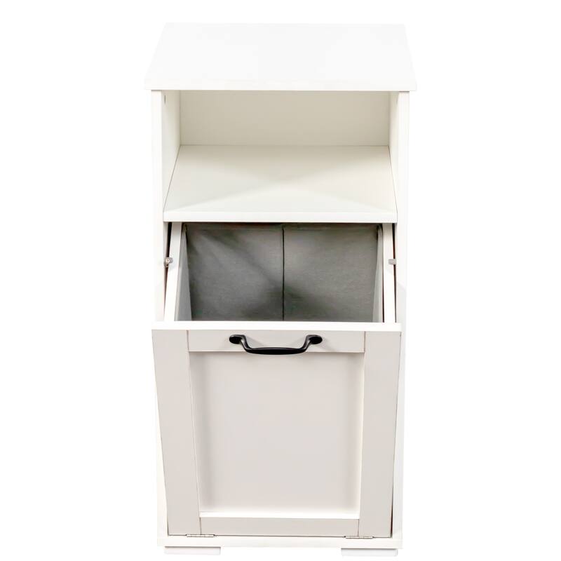 Anmytek White Storage Cabinet Laundry Bathroom Shelves Hidden Bin Organizer