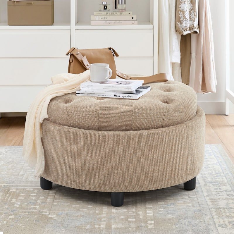 RENEWLINE Fabric Storage Ottoman with Tray Lid - Footrest & Hidden Storage for Living Room​