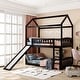 preview thumbnail 11 of 15, House Shaped Twin over Twin Bunk Bed with Slide & Vintage Side Rail, Solid Wood Slats Support, Kids' Bedroom Furniture