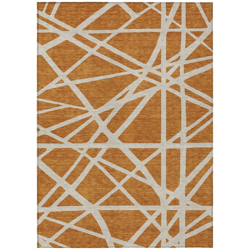 Machine Washable Indoor/ Outdoor Abstract Contemporary Chantille Rug