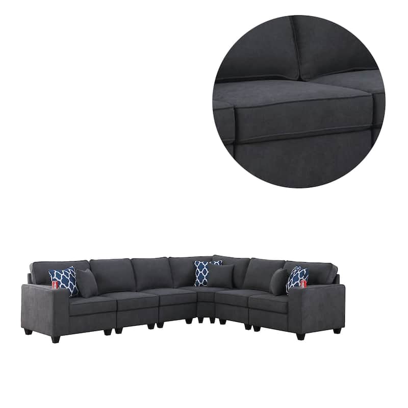 6 Piece Woven Upholstered L-Shape Sectional Sofa in Stone Gray