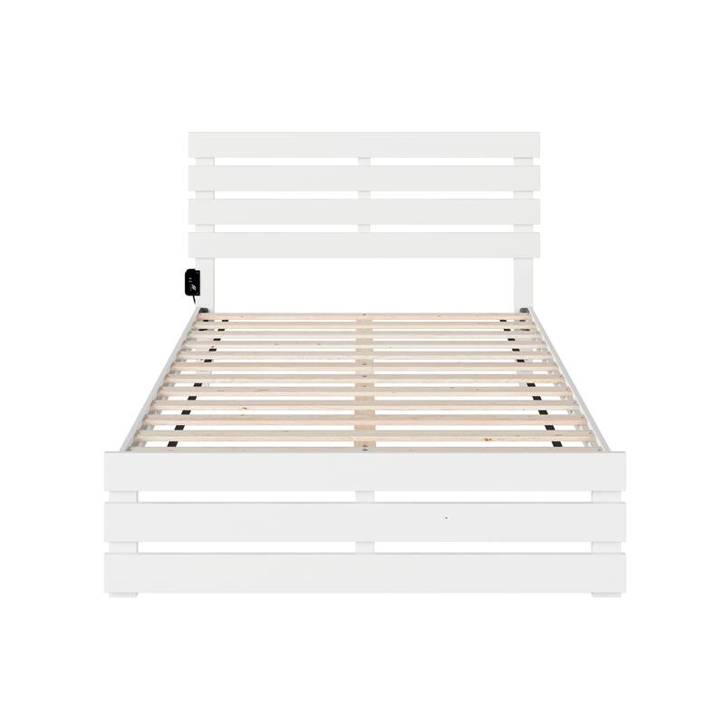 Full Bed - Modern Design, USB Charger, Footboard, Slat Kit - No Box Spring Needed