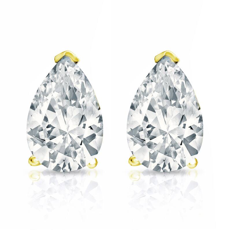 Auriya Plat Gold Lab Grown 4.50 carat TDW Pear Diamond Stud Earrings V-End Prong Push-back