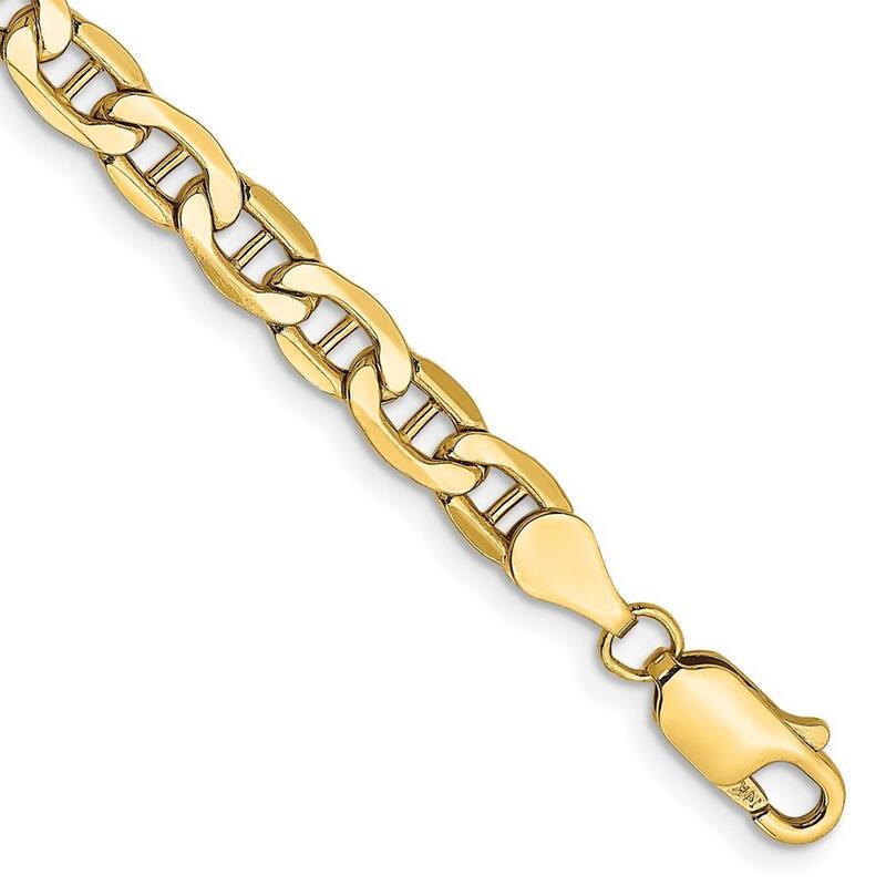 Curata 10k Yellow Gold Unisex 4.75mm Semi solid Mariner Anchor Chain Bracelet Options: 7" 8" 9"