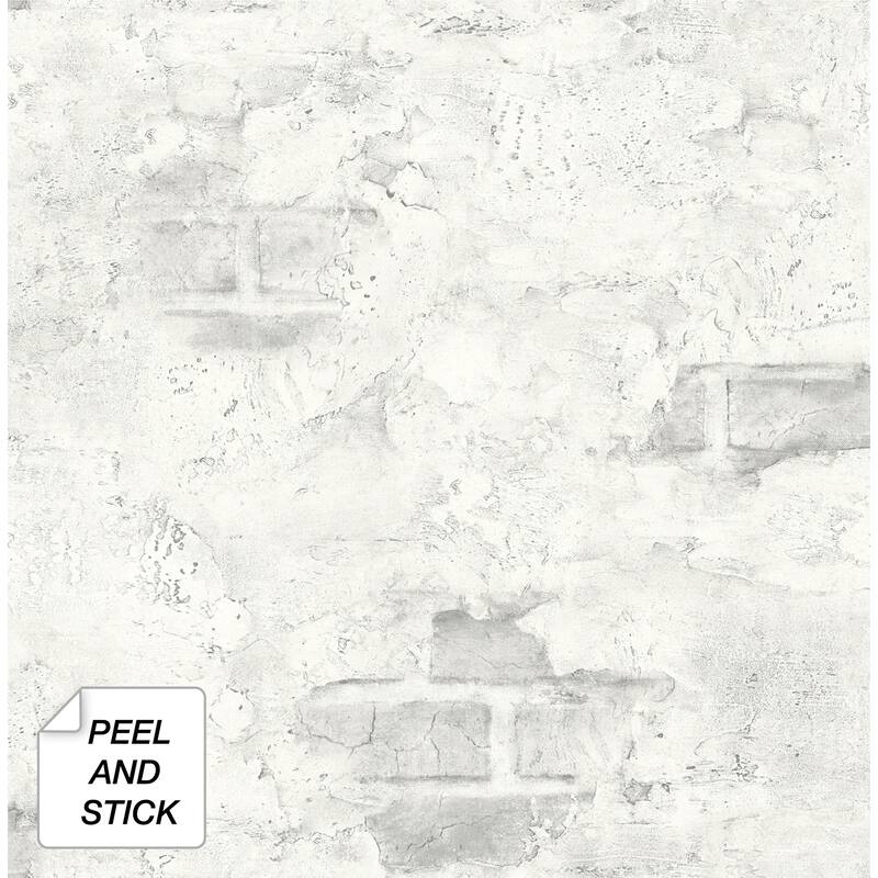 NextWall Stuccoed Brick Peel and Stick Wallpaper - 20.5 in. W x 18 ft. L - 20.5 in. W x 18 ft. L  - Fog Gray