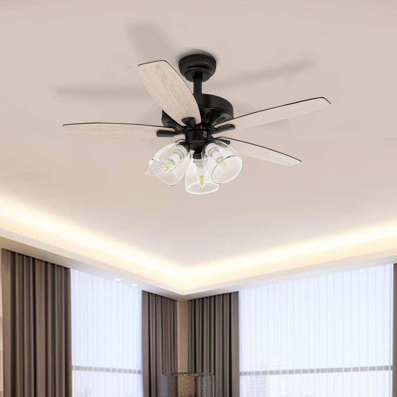 Moasis Farmhouse LED Ceiling Fan with Light And Clear Seeded Glass Light Kit