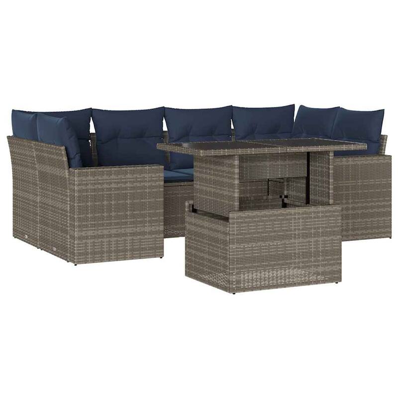vidaXL Patio Sofa Set with Cushions and Table Outdoor 7 Piece Poly Rattan