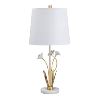 Gold Metal Table Lamp with White Marble Base with Shade - 12" x 12" x 24.25"