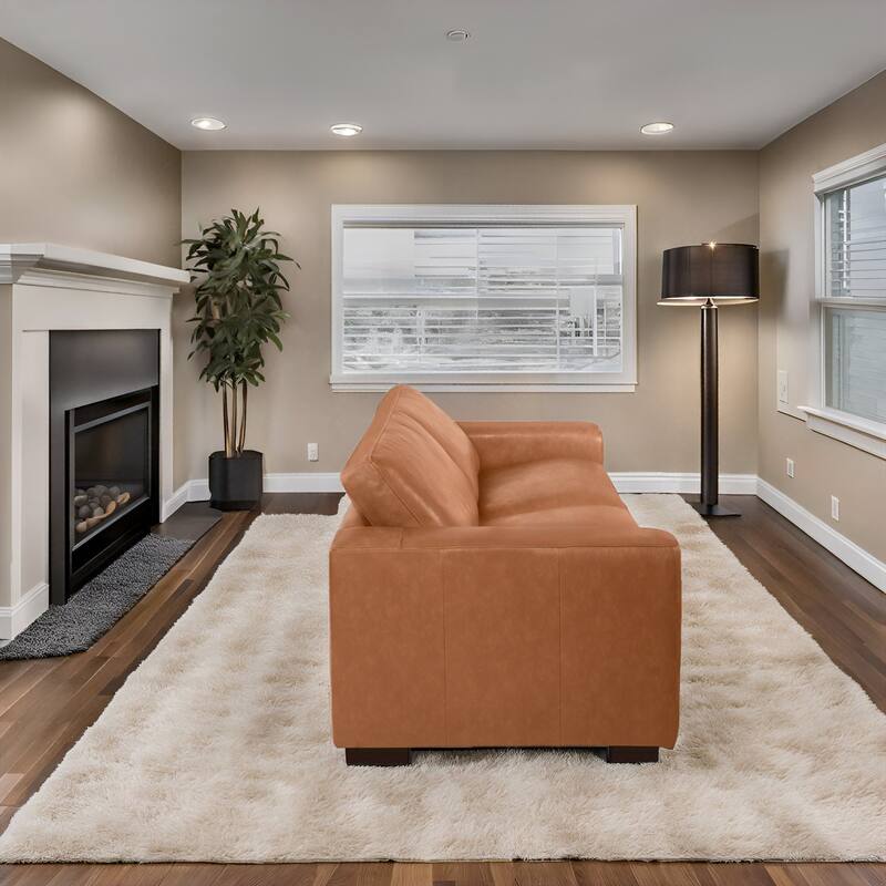 Genuine Leather Loveseat Sofa - Ultimate Comfort, Mid-Century Living Room Loveseat, Modern Small Couch with Sturdy Block Legs