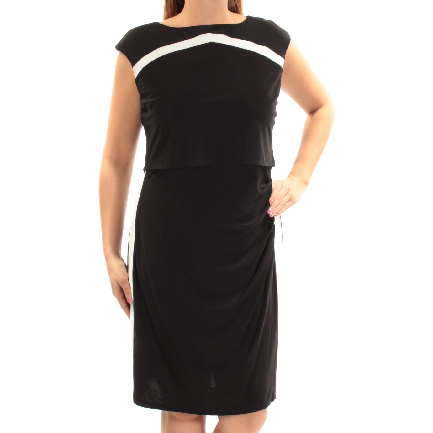 Shop Womens Black Cap Sleeve Knee Length Blouson Casual Dress Size
