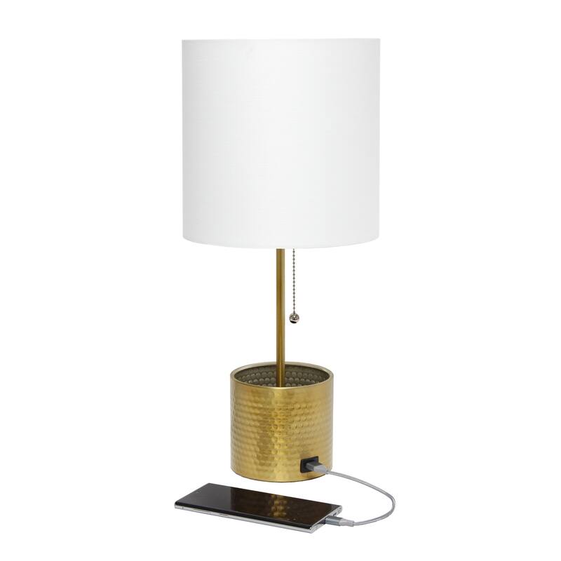 18.5 in. Gold Finish Table Lamp with White Shade, Sturdy Table Lamp for Living Rooms and Bedrooms