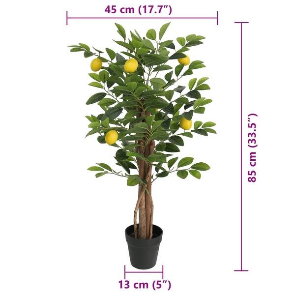 dimension image slide 0 of 3, vidaXL Artificial Lemon Tree with 3 Trunks Green 3.5"/47.2"/70.9" PP