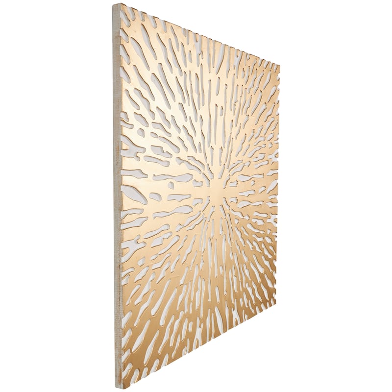 Gold Wooden Abstract Carved Starburst Wall Decor with White Backing