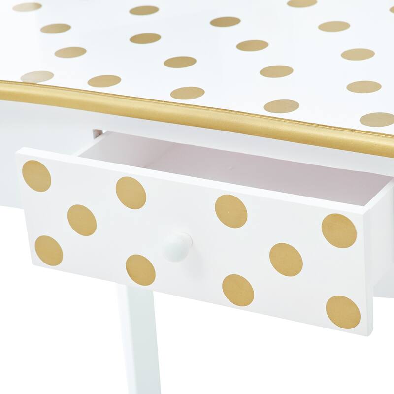 Teamson Kids Gisele Polka Dot Kids Vanity Table & Stool, White & Gold - 23.5" L x 11.73" W x 39.25" H