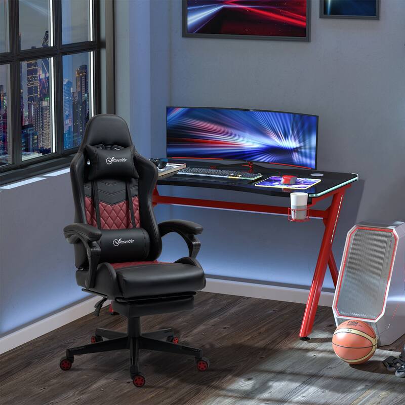 PU Leather 360° Swivel Racing Gaming Recliner with Footrest, Headrest, Lumbar Support, Adjustable Height