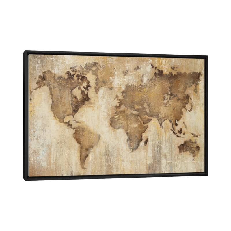 iCanvas "Map Of The World" by Liz Jardine Framed Canvas Print - Black - 26x40