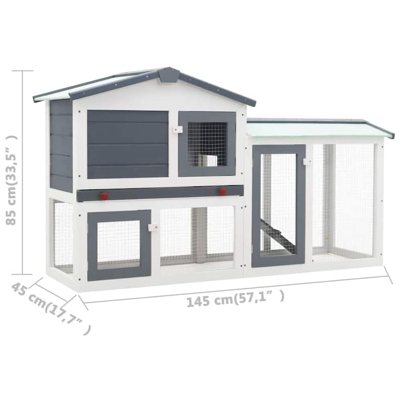 vidaXL Outdoor Large Rabbit Hutch Gray and White 57.1"x17.7"x33.1" Wood