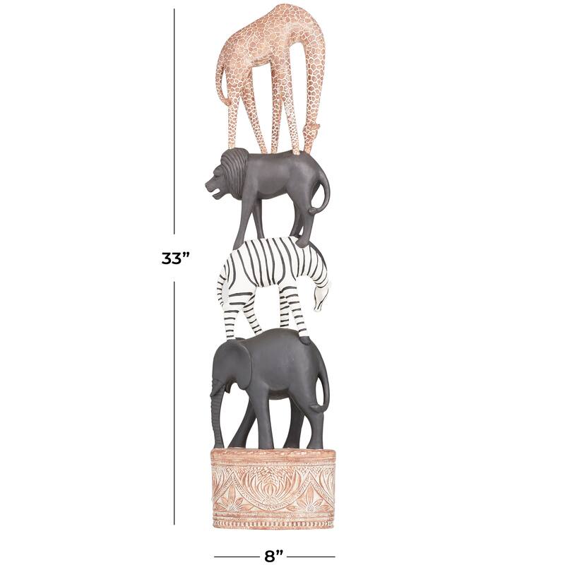 Multi Colored Polystone Safari Animals Sculpture