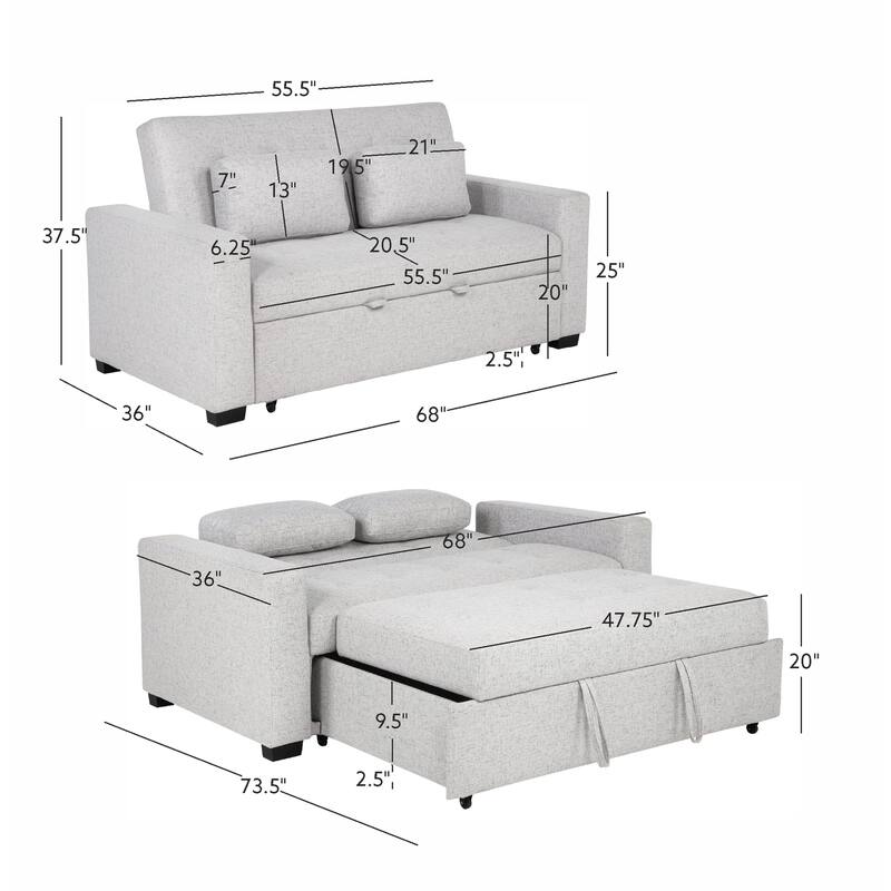 Drina Full Size Pull Out Sofa Bed Grey