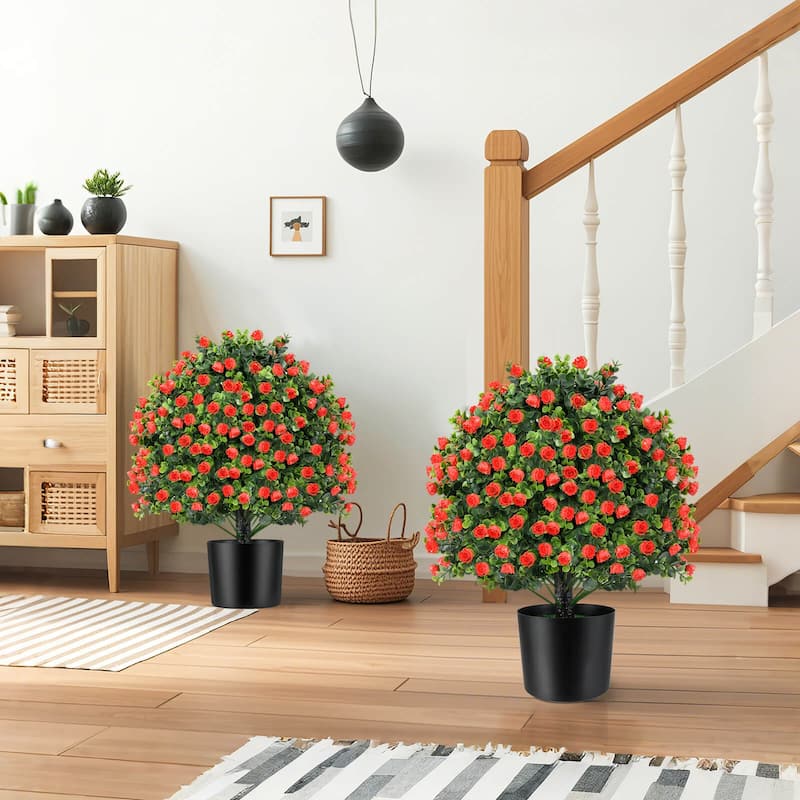Costway 2 Pack Artificial Rose Topiary Ball Tree Faux Shrub Bushes - Green & Red & Black - See Details